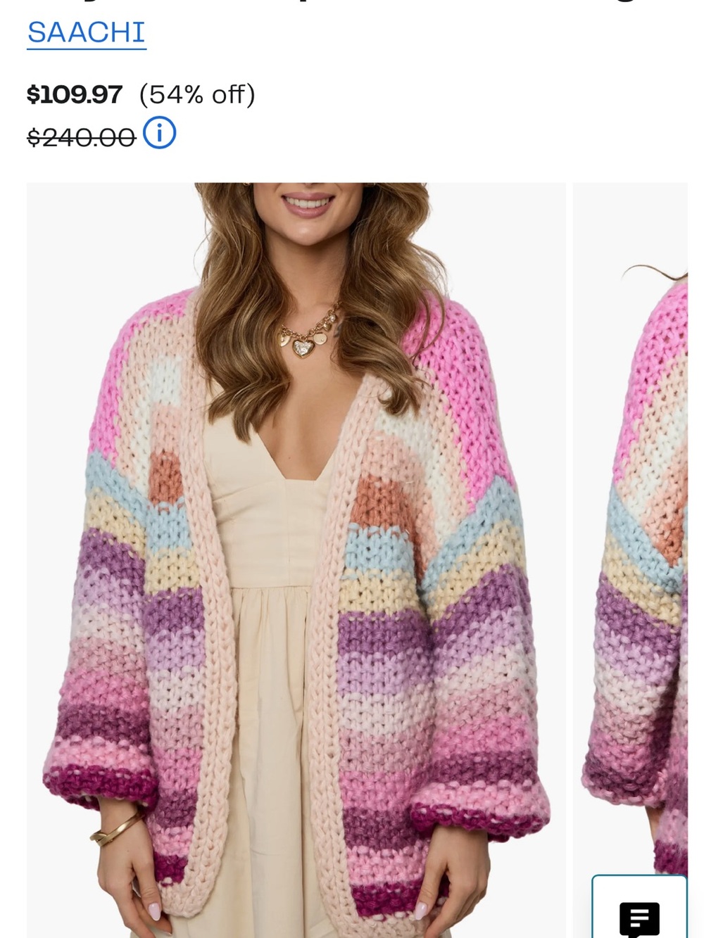 SAACHI Pink Cream Multi-Stripe Chunky Open Cardigan